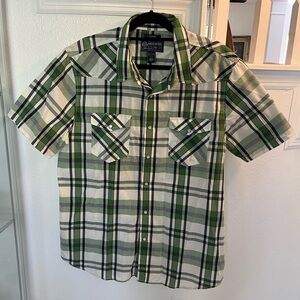 American Rag Green, White and Navy Plaid Short-Sleeve Shirt Sz XL